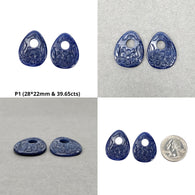 Blue Sapphire Gemstone Carving : Natural Untreated Unheated Blue Sapphire Hand Carved Uneven Shape Pairs