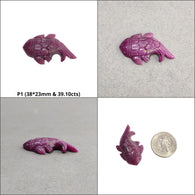Ruby & Multi Sapphire Gemstone Carving : Natural Untreated Unheated Hand Carved Fish Ram Head And Sea Horse Sculpture