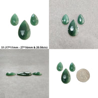 Green Quartzite & Blue Sapphire Gemstone Rose Cut : Natural Untreated Unheated Pear Shape 3pcs Sets
