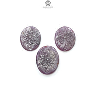 Raspberry Pink Sapphire Gemstone Carving : Natural Untreated Sapphire Hand Carved Oval Shape 3pcs Set