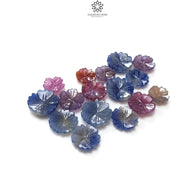 Multi Sapphire Gemstone Carving : 84.00cts Natural Untreated Unheated Bi-Color Sapphire Hand Carved Flowers 10mm - 14mm 16pcs Set