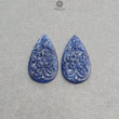 Blue Sapphire Gemstone Carving : 38.50cts Natural Untreated Unheated Blue Sapphire Hand Carved Pear Shape 31*16mm Pair