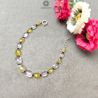 Opal & Morganite Beads Bracelet : 4.87gms 925 Sterling Silver Yellow Opal And Pink Morganite Gemstone Briolette Cushion Checker Cut 7