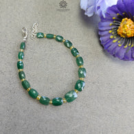 Quartz & Opal Beads Bracelet : 4.06gms 925 Sterling Silver Green Quartz And Yellow Opal Briolette Cushion Checker Cut Bracelet 7