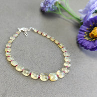 Opal & Ruby Beads Bracelet : 4.10gms 925 Sterling Silver Yellow Opal And Red Ruby Gemstone Briolette Cushion Checker Cut 8