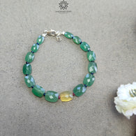 Quartz & Opal Beads Bracelet : 6.19gms 925 Sterling Silver Green Quartz And Yellow Opal Briolette Cushion Checker Cut Bracelet 7