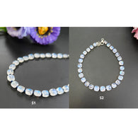 Gemstone Beads Bracelet : Rainbow Moonstone & Blue Sapphire 925 Sterling Sliver Beaded Bracelet Briolette Checker Cut