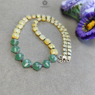 Opal & Quartz Beads Necklace : 10.74gms 925 Silver Natural Yellow Opal Green Quartz Blue Sapphire Ruby Briolette Cushion Necklace 16
