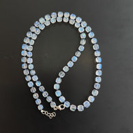 Rainbow Moonstone & Sapphire  Beads Necklace : 10.75gms 925 Silver Natural Moonstone Blue Sapphire Briolette Faceted Cushion Necklace 18
