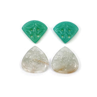 Chrysoprase & Jade Gemstone Carving : 47.65cts Natural Untreated Green White Hand Carved Triangle Heart Shape 18*20.5mm - 19*21mm 4pcs Set