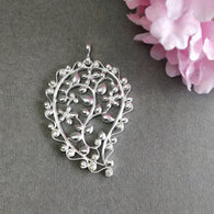 925 Sterling Silver With Cubic Zirconia Pendant : 18.93gms Fashion Jewellry Both Side Floral Leaf Pendant 2.5