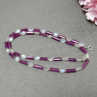 Raspberry Sapphire & Rainbow Moonstone Gemstone Fancy Cut NECKLACE: 105.75gm Natural Untreated Pencil 925 Sterling Silver 7*5mm - 11mm 19.5