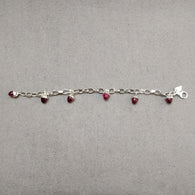 925 Sterling Silver Bracelet : 22.00gm Pink Rhinestone 6 Mini Bullets With Clasp Look Chain Bracelet 8.25