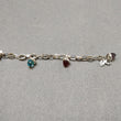 925 Sterling Silver Bracelet : 21.25gm Pink & Blue Rhinestone 6 Mini Bullets With Clasp Look Chain Bracelet 8.5"