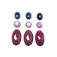 Ruby & Pink Blue Sapphire Gemstone Rose Cut Cabochon : 130.40cts Natural Untreated Unheated Oval And Round Shape 9pcs Sets