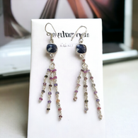 Blue & Multi Sapphire Gemstone 925 Sterling Silver Beaded Earrings : 4.66gms Natural Sapphire Drop Dangle Statement Hook Earring 3.25