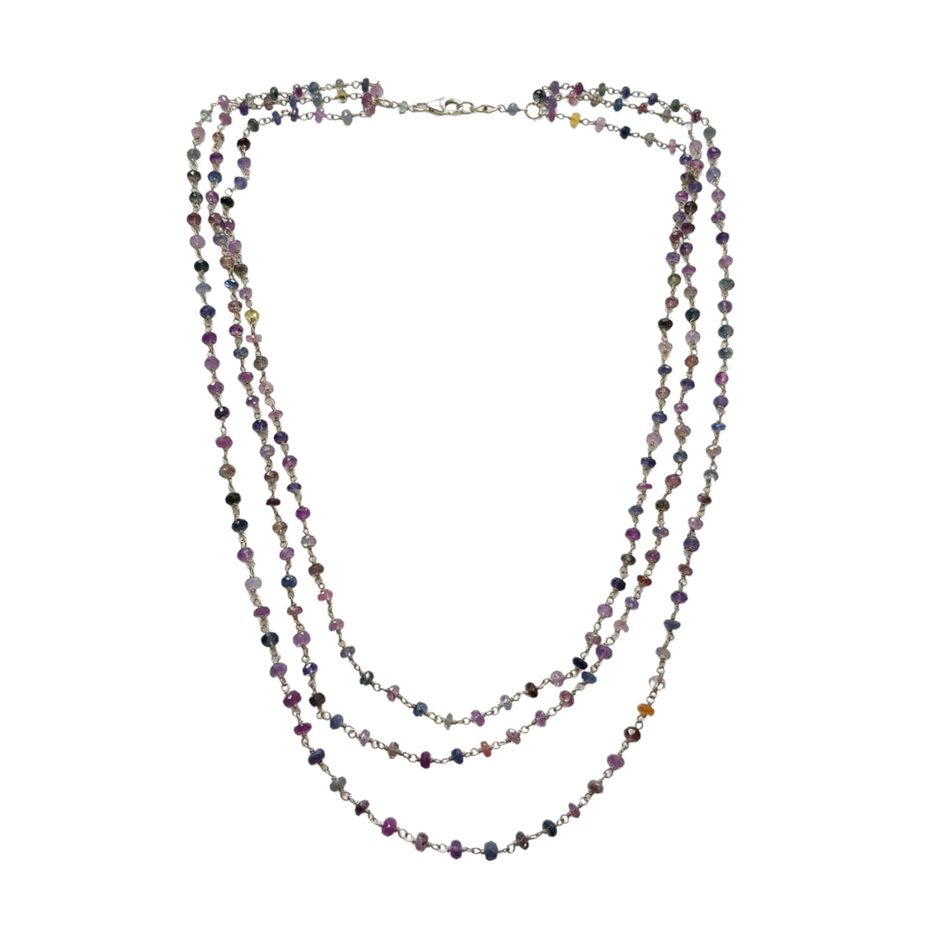 Natural Multi Sapphire Gemstones Faceted Beaded 3 Step Silver Necklace –  Saksham Gems