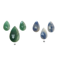 Green Quartzite & Blue Sapphire Gemstone Rose Cut : Natural Untreated Unheated Pear Shape 3pcs Sets
