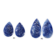Blue Sapphire Gemstone Carving : Natural Untreated Unheated Blue Sapphire Hand Carved Pear Shape Pair