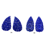LAPIS LAZULI Gemstone Carving : Natural Untreated Blue Lapis Hand Carved Pear Shape Pairs