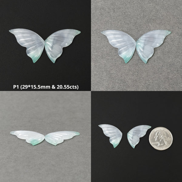 GREEN CHRYSOPRASE Gemstone Carving Natural Unheated Untreated Chrysoprase Hand Carved Butterfly Pair