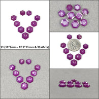 Sapphire Gemstone Step Cut : Natural Untreated Unheated Raspberry Pink Sheen Sapphire Hexagon Shape 9pcs Sets