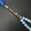TURKISH ISLAMIC Tasbih Natural 925 Silver Blue Opalite Gemstone 8mm Round Cabochon Prayer 33 Beads Misbaha Sibha Masbaha