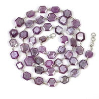 Raspberry Sheen SAPPHIRE Gemstone Normal Cut Necklace : 26.72gms Natural Sapphire Hexagon Faceted Necklace 6.5*8mm-11*10mm 23