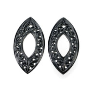 BLACK ONYX Gemstone Carving : 32.30cts Natural Color Enhanced Onyx Hand Carved Uneven Shape 21*40mm Pair