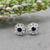 925 Sterling Silver Earring : 2.50gms Natural Untreated Blue SAPPHIRE Gemstone Round Bezel Set Push Back Stud Earrings 0.5