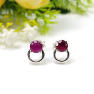 925 Sterling Silver Earrings : Natural RUBY Gemstone Glass Filled Prong Set Silver And Yellow Gold Plated Push Back Stud Earrings 0.5