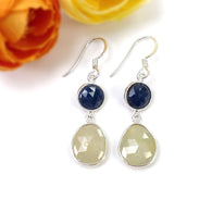 MULTI SAPPHIRE Gemstone Earring : 3.84gms Natural Sapphire 925 Sterling Silver Drop Dangle Bezel Set Minimalist Earrings 1.65
