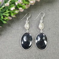 MULTI SAPPHIRE Gemstone Earring : 9.14gms Natural Sapphire 925 Sterling Silver Drop Dangle Bezel Set Hook Earrings 2.25