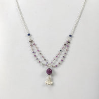 Multi Sapphire & Ruby Gemstone Beads Chain NECKLACE : 37.35cts Natural Untreated With 925 Sterling Silver Necklace 3mm - 9.5mm 19