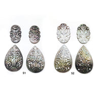 MOTHER OF PEARL Gemstone Carving : Natural Untreated Black Mop Hand Carved Oval Pear Shape Pairs Sets