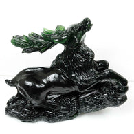 Exclusive Collectible Natural Dark Green Serpentine VINTAGE DEER, Figurine of Wondrous Power, Hand Carved Animal Sculpture, 5