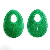 GREEN ONYX Gemstone Carving  : 57cts Natural Green Color Enhanced ONYX Gemstone Hand Carved Egg Shape 43*31mm Pair For Jewelry