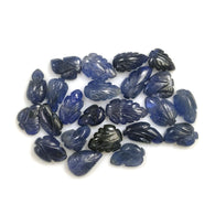 BURMESE BLUE SAPPHIRE Gemstone Carving : 53.65cts Natural Untreated Sapphire Both Side Hand Carved Leaves 9*6mm - 13*8mm 23pcs For Jewelry