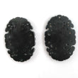 66.00cts Natural BLACK ONYX Gemstone Hand Carved Oval Shape 41*27mm Pair For Jewelry