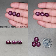 Star Ruby Gemstone Cabochon : Natural Untreated Unheated Red 6Ray Star Ruby Oval Shape 3pcs Sets