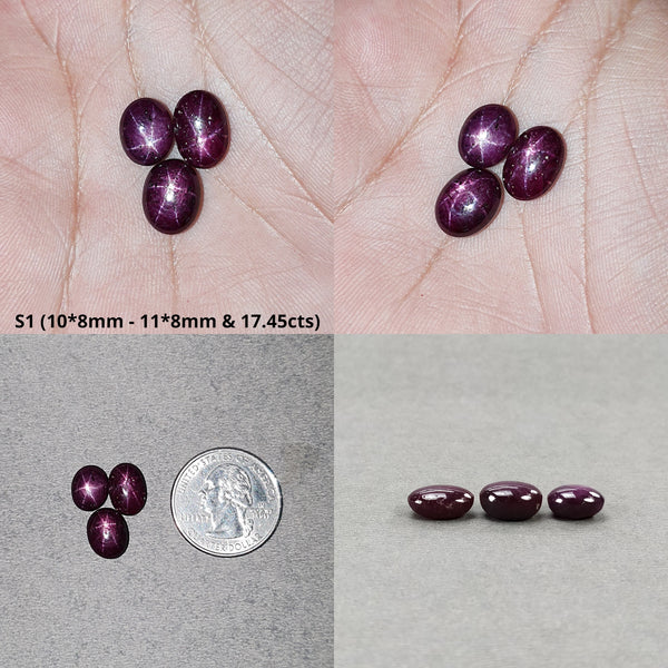 Star Ruby Gemstone Cabochon : Natural Untreated Unheated Red 6Ray Star Ruby Oval Shape 3pcs & 5pcs Sets