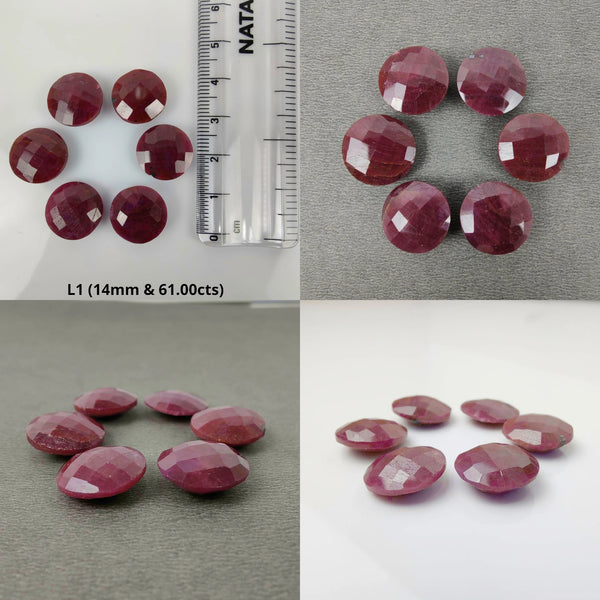 RUBY Round DCB Cherker Cut : Natural Untreated Unheated Ruby Round DCB Cherker Cut Gemstone 14mm*6h Lots