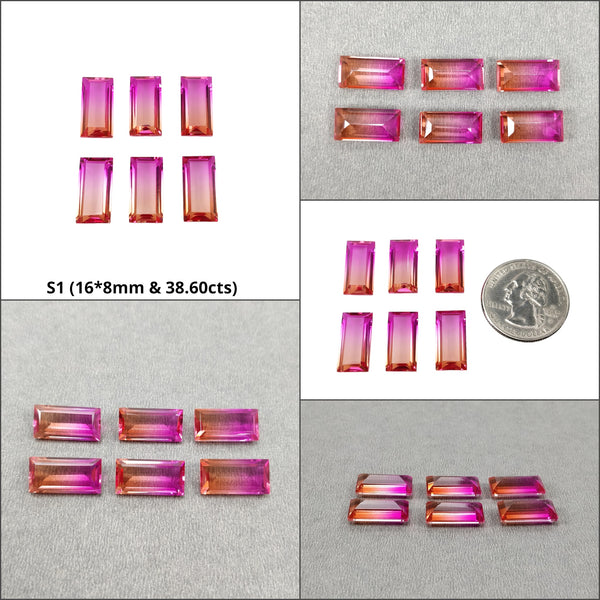 Quartz Doublet Gemstone Normal Cut : Natural Crystal Quartz Baguette Shape 16*8mm 6pcs Set