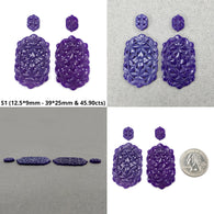 Purple & Green ONYX Gemstone Carving : Natural Color Enhanced Onyx Hand Carved Hexagon 4pcs sets