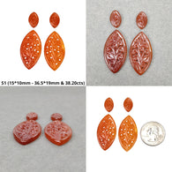 Orange Black & Milky ONYX Gemstone Carving : Natural Color Enhanced Onyx Hand Carved Hexagon 4pcs sets