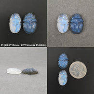 Moonstone labradorite & Lapis Lazuli Gemstone Carving : Natural Untreated Unheated Hand Carved Scarabs 2pcs Set