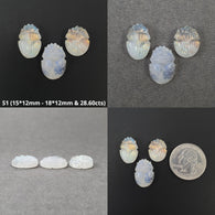Rainbow Moonstone Gemstone Carving : Natural Untreated Unheated Moonstone Hand Carved Scarabs 3pcs Sets