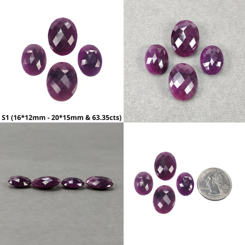 Red RUBY Gemstone Checker Cut : Natural Untreated Unheated Ruby Oval Shape Briolette Sets