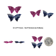 Multi Sapphire & Ruby Gemstone Carving : Natural Untreated Bi-Color Sapphire Hand Carved Butterfly 2pairs Set