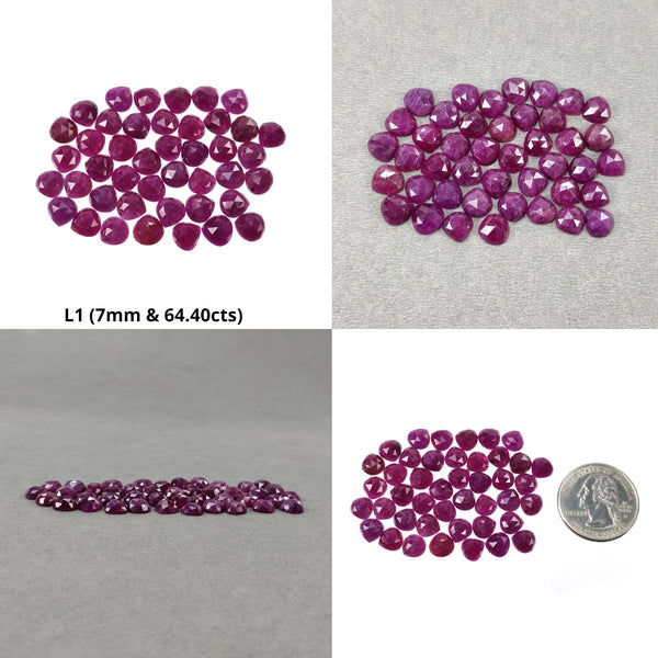 Red RUBY Gemstone Rose Cut : Natural Untreated Unheated Ruby Heart Shape Lots